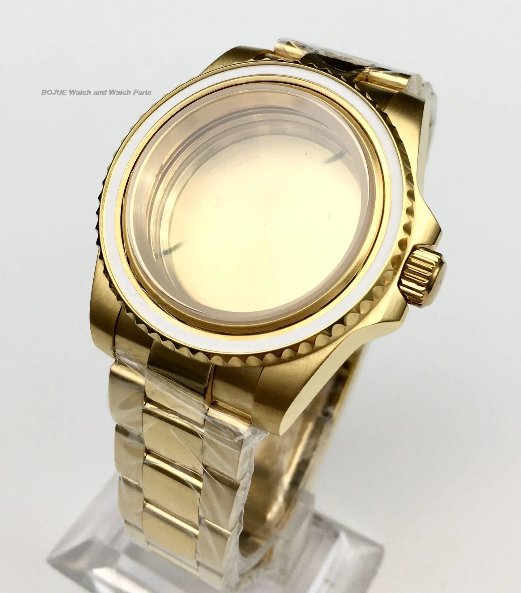 

40mm NH35 Case Gold PVD Stainless Steel Watchcase Strap Sapphire Crystal Waterproof for Sub NH35 NH36 Automatic Movement Replace