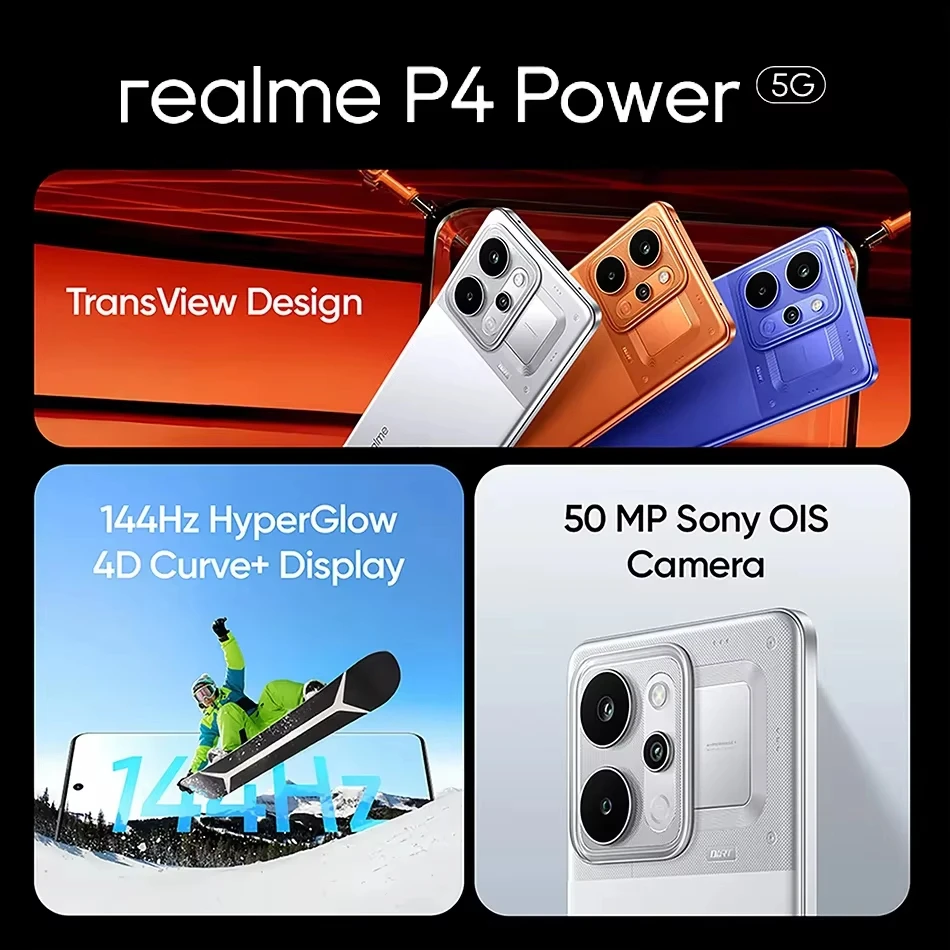 Smartphone realme P4 5G con batería de 10001 mAh, carga de 80 W, pantalla curva de 6.8 pulgadas y 144 Hz, chipset Dimensity 7400 Ultra, cámara Sony de 50 MP 6