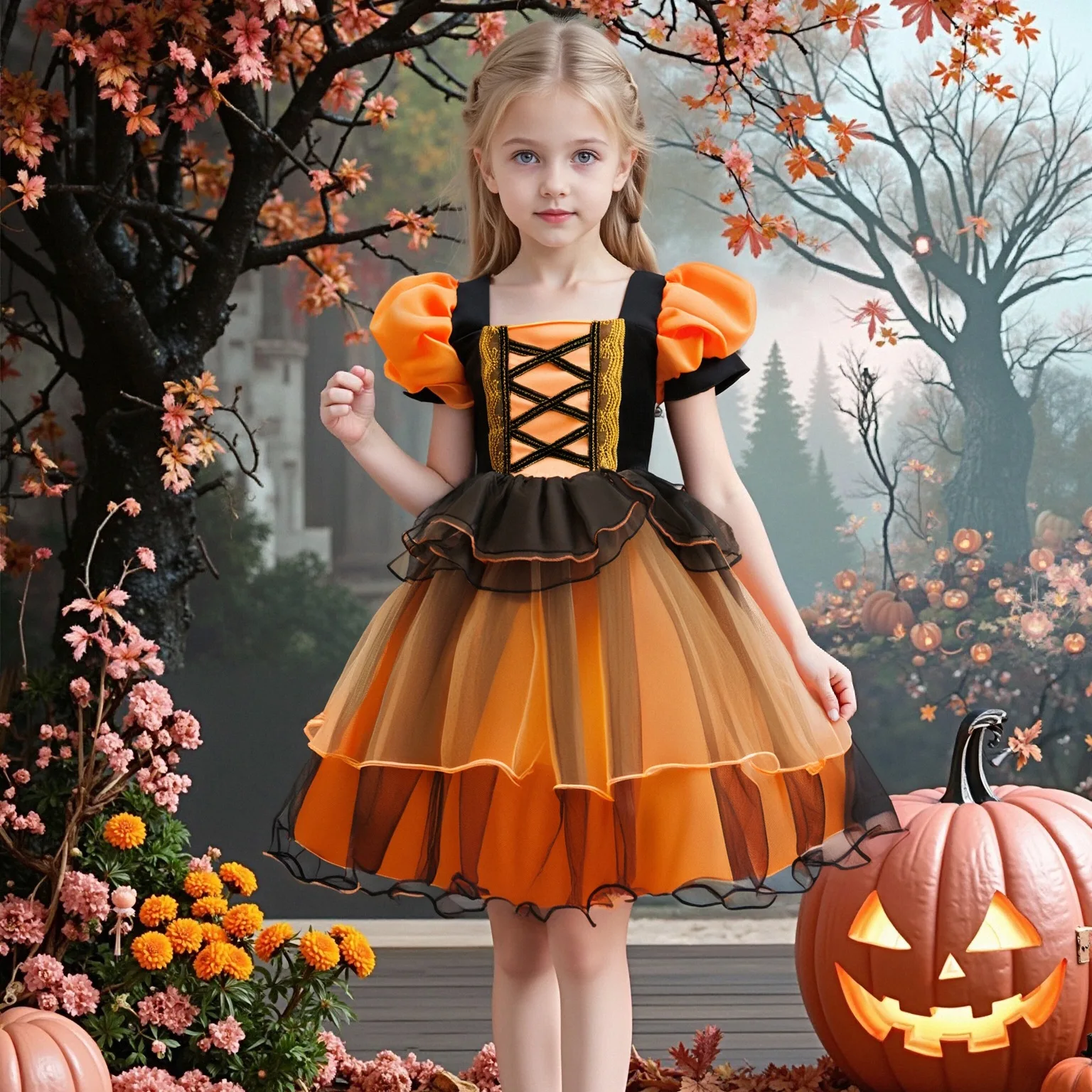 3-10 years old Halloween design costume - pumpkin outfit Trick or Treat Cosplay Party Show Costume Elegant Witch Princess Dress