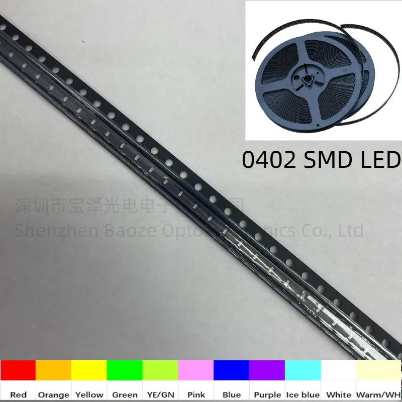 500PCS 0402 SMD LED 1.0*0.5mm Red Orange Yellow Green Pink Blue Purple Ice blue White