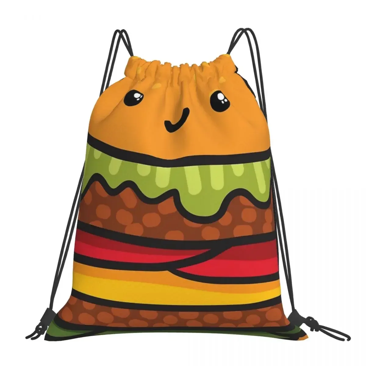 

Cute Burger. Hamburger Fast Food Backpacks Casual Drawstring Bags Drawstring Bundle Pocket Storage Bag BookBag For Travel School