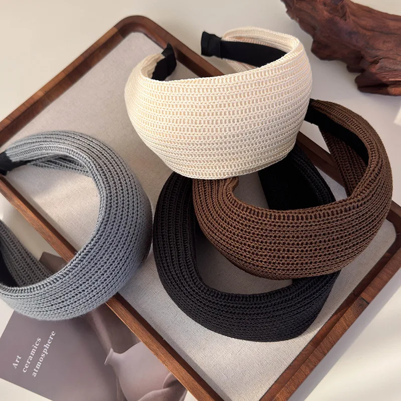 Retro Solid Color Wool Knitting Wide-brimmed Headband for Women Fashion Temperament Hair Hoop Female Party Hair Band Accessories