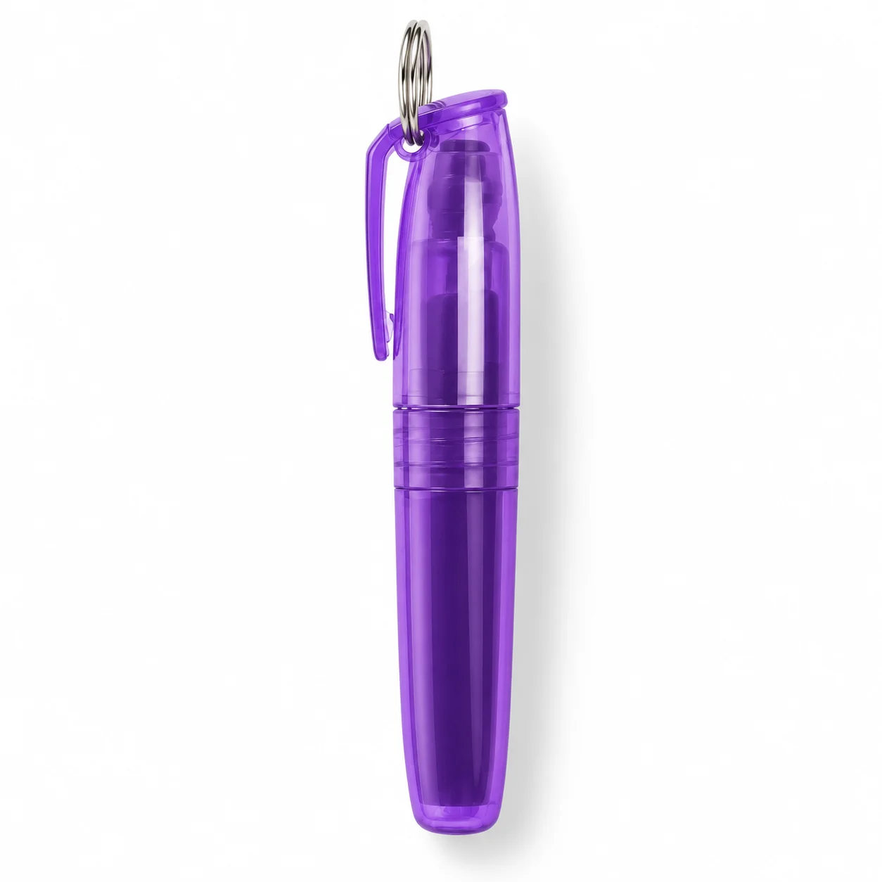 1 Transparent Purple Mini Chisel Highlighter with Clip Cap and Metal Ring
