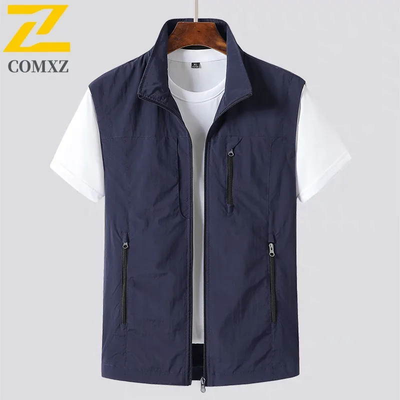 COMXZ 2024 New Vest Men Summer New Outdoor Casual Sport Quick Dry Vest Fishing Suit Workwear Breathable Sleeveless Multi Pocket