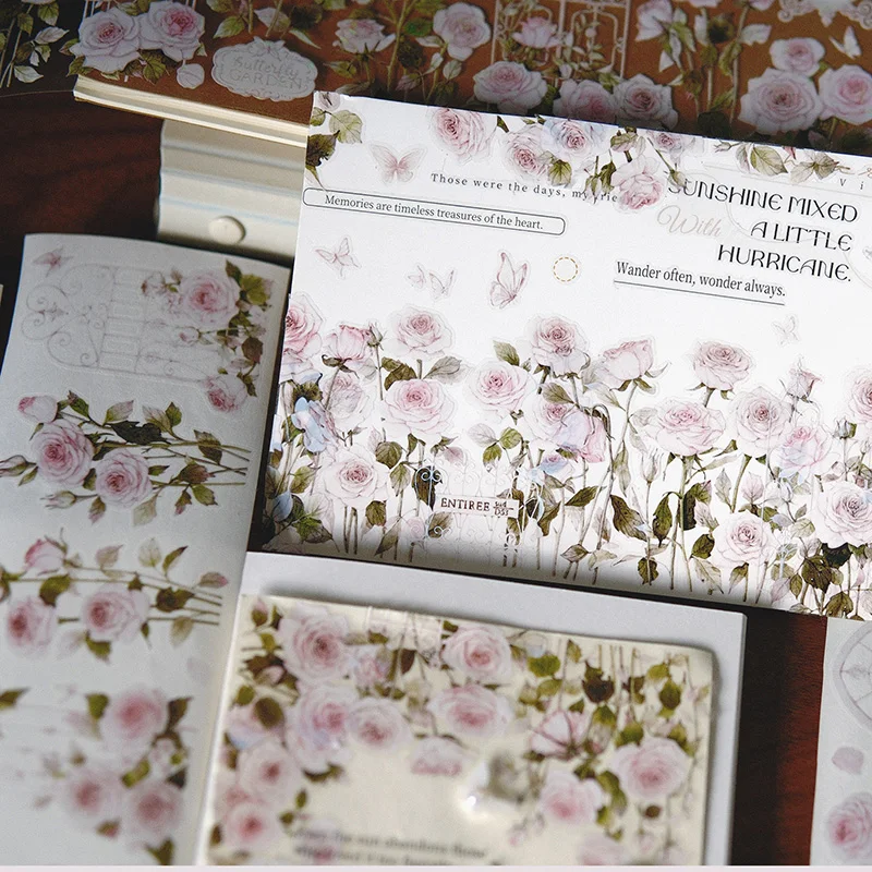 60mm*6m Vintage Plant Flower Window Landscape PET Tape Creative DIY Journal Material Collage Scrapbook Stationery