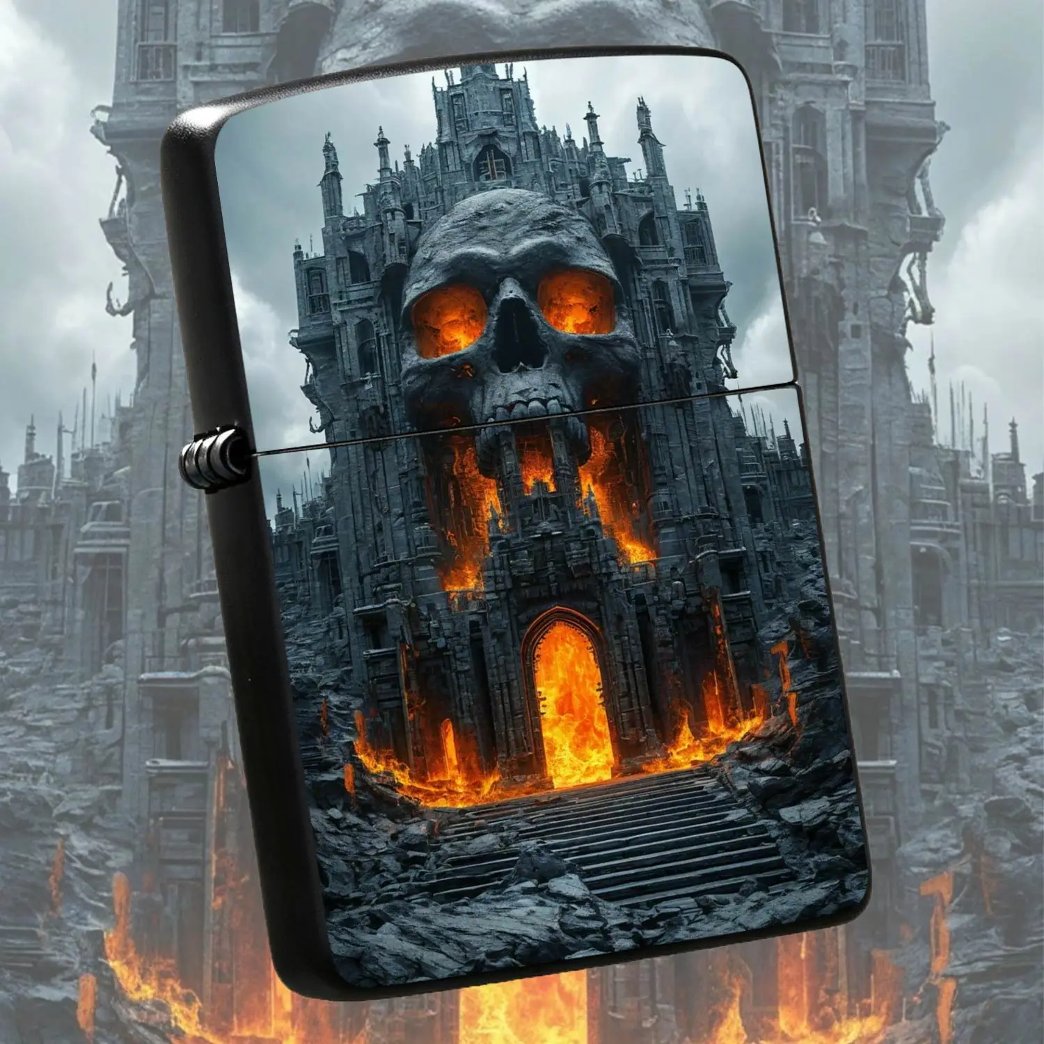 Cool Skull Castle Themed Lighter, Fiery Abandoned Dark Fortress Stylish Accessory, Portable Versatile Ignition Tool For Daily Outdoor Use, Unique Exquisite Gift For Friends, Ideal For Multi Scenario Application, Collectible Trendy Practical