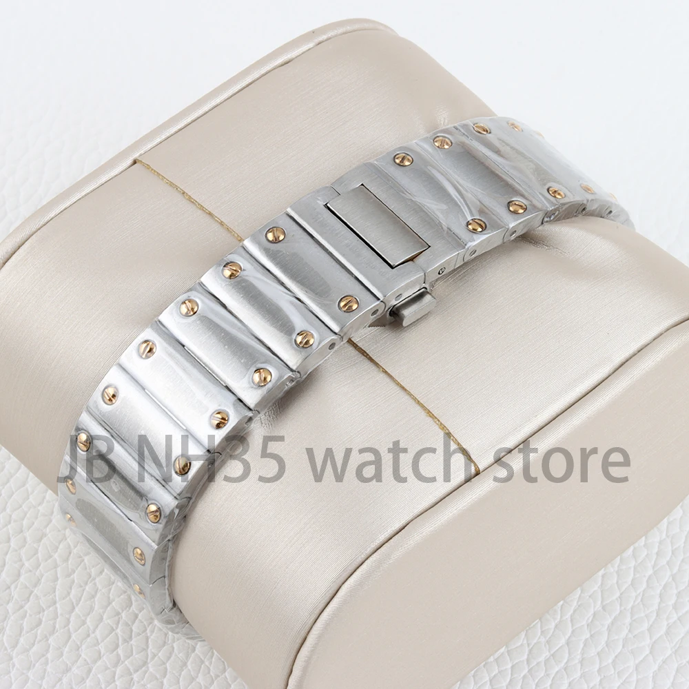 Silver/Gold 38mm Watch Case 21mm Strap 316L Stainless Steel Watchband Waterproof for Santos 27mmDial NH35 NH36 NH38 Movement