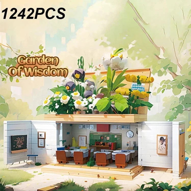 1242PCS Creative Flower House Classroom Building Blocks Garden Villa Model Desktop Ornament Educational DIY Holiday Gift
