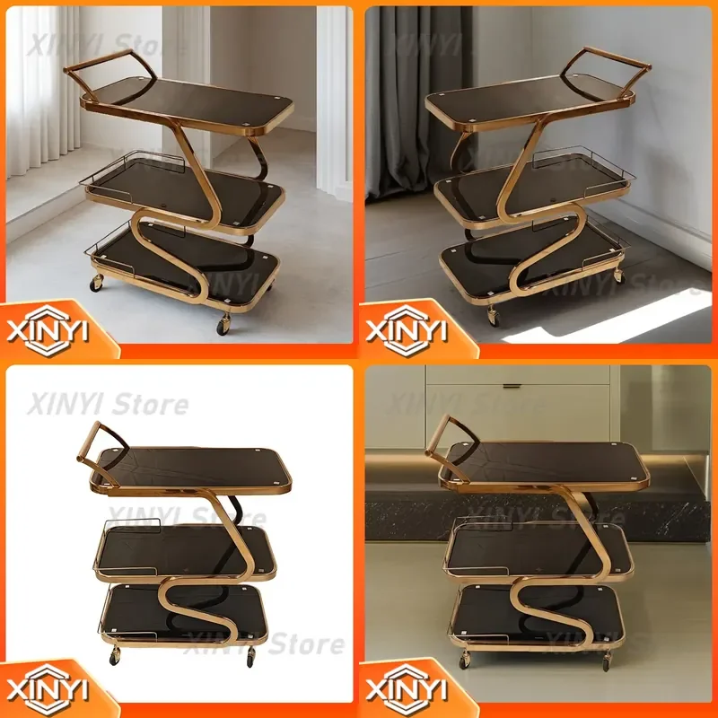 Cross-border explosion custom light luxury three-layer stainless steel dining cart for hotel commercial wine truck