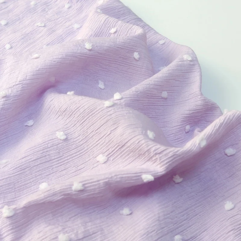 

50x145cm Summer light and fresh purple pom-pom fabric DIY pleated polka dot women's and children's clothing design fabric