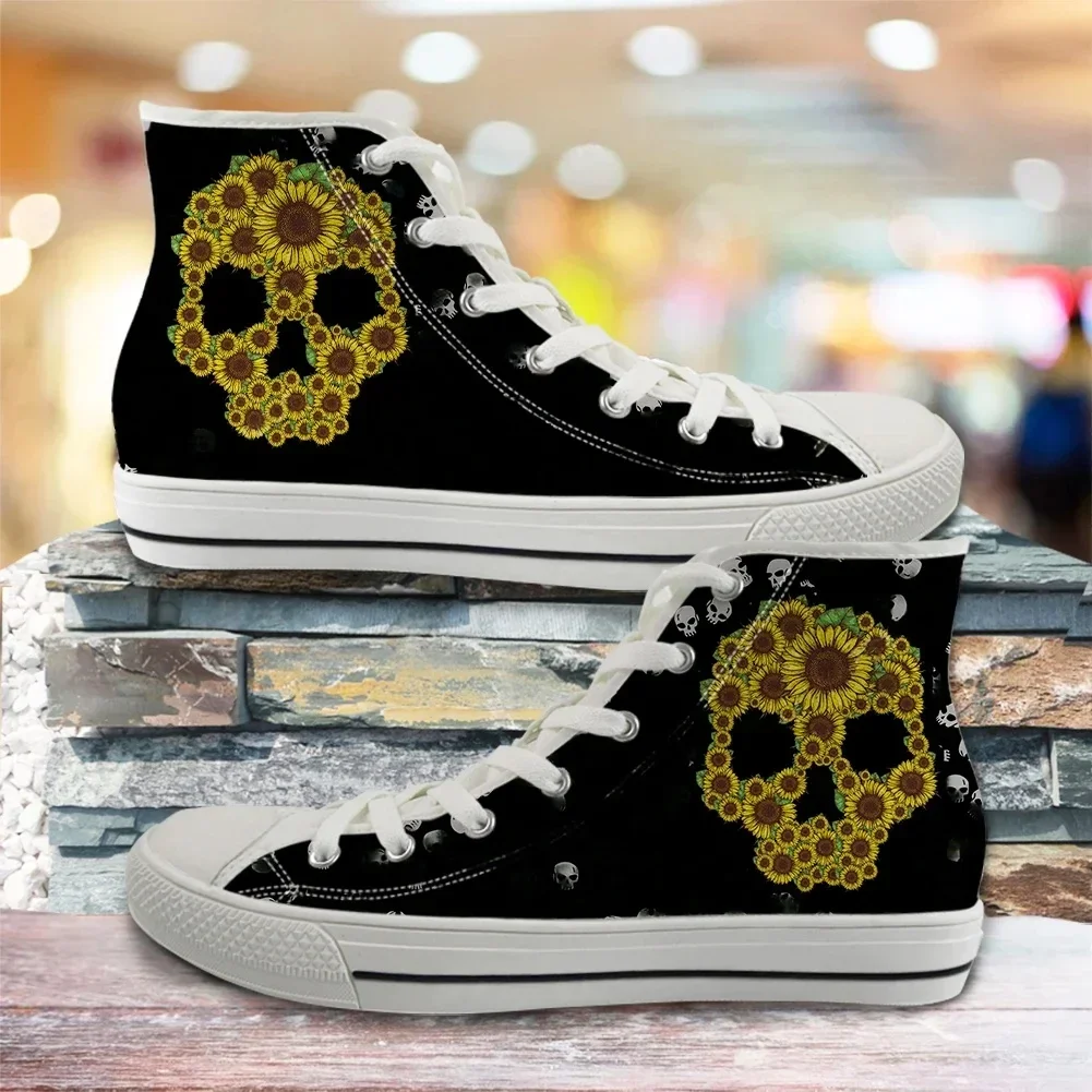

Men's Vulcanized Shoes Classic Superstar High Top Canvas Shoes Gothic Skull Print Men Flats Sneakers Chaussure Homme