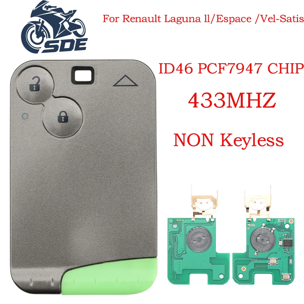 

SDE Smart Card Remote Car Key for Renault Laguna Espace Velsatis PCF7947 Chip 433Mhz 2 Buttons Keyless Fob