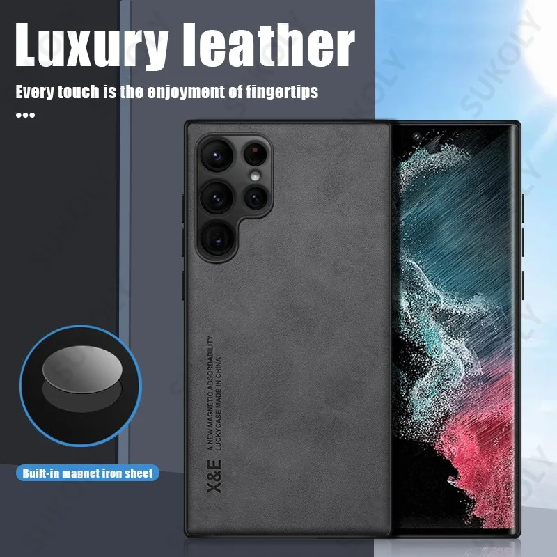 磁気シープスキンフォンカバー、Samsung Galaxy s22、s23、s24 ultra、s22 plus、s21、s23 fe、a55、a52s、a53、a35、a15、a54、5g用レザーケース
