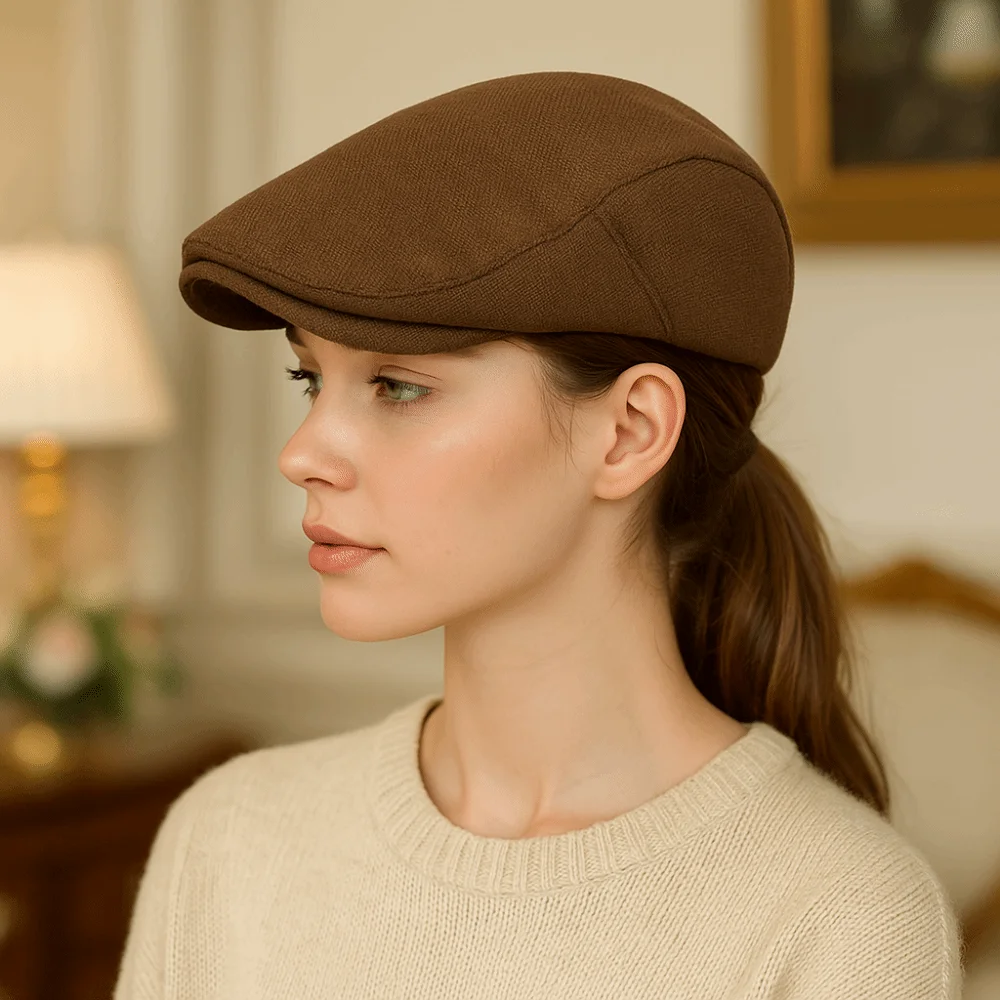

Classic Breathable Peaked Cap Vintage Plain Design Duckbill Hats Short Brim Windproof Flat Hats Cold Weather