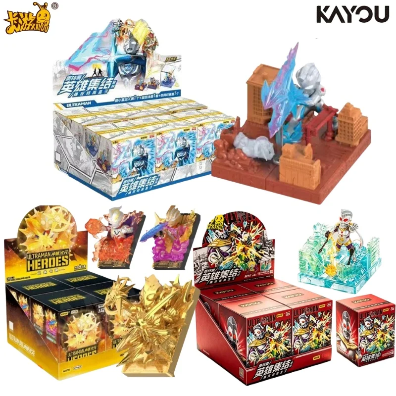 KAYOU Ultraman Hero Assembly Eraser Figure Blind Box Tokusatsu Scene Diorama Mini Rubber Figurine Collectible Toy Kids Birthday
