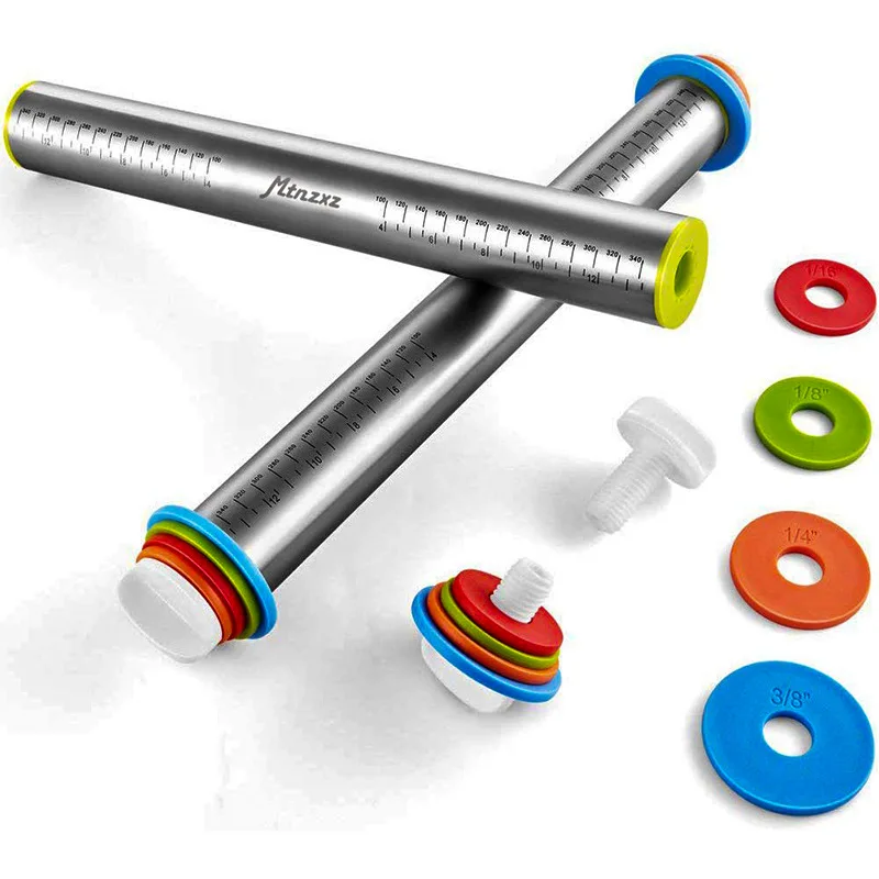 

17Inch Adjustable Stainless Steel Rolling Pin Dough Roller with Measurement Marks 4 Adjustable Removable Rings for Baking Pasta
