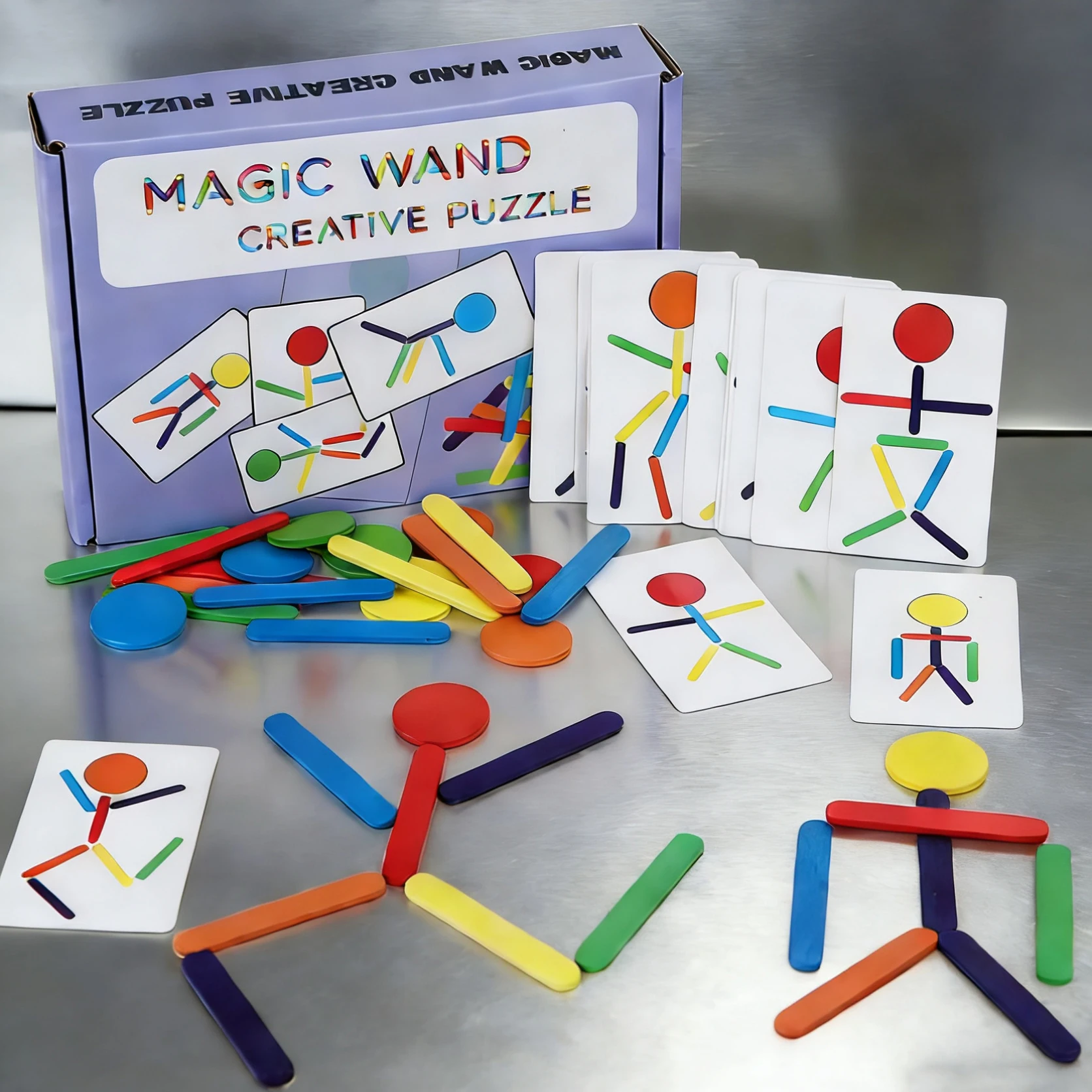 Brain Development for Kids Linden Wood Colorful Sticks Discs with 40 Patterns Enhance Spatial Sense Hands-On Coordination