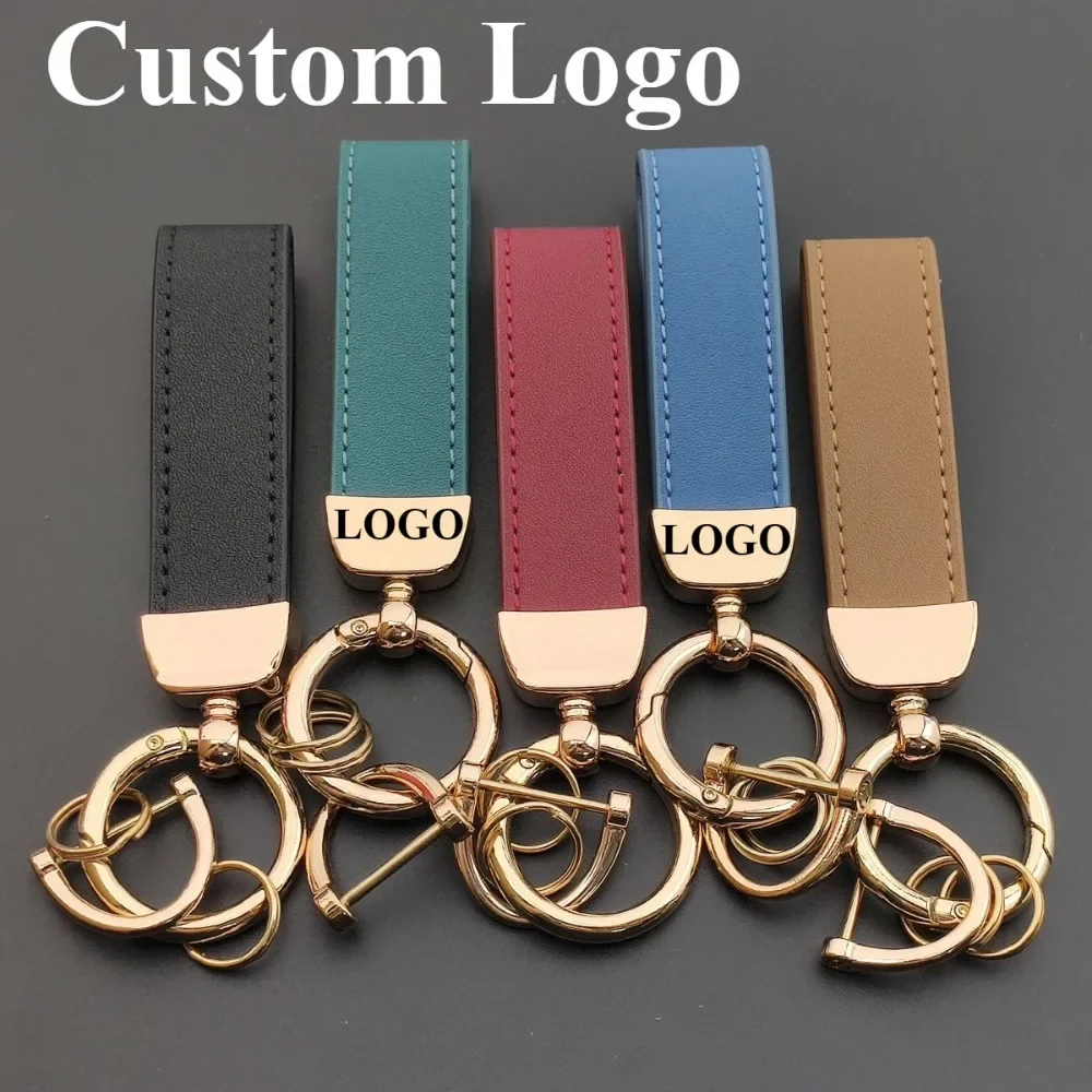 Fashion Color Figurine Metal Leather Car Keychain Custom Logo Trendy Key Chain Ring Motorcycle Keyring Souvenir Delicate Gift