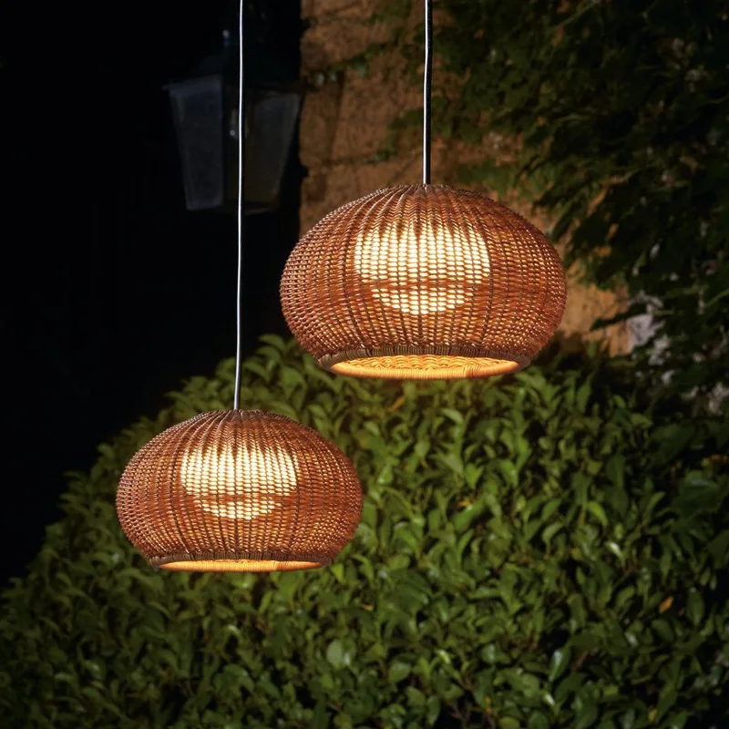 Japanese handmade Rattan Pendant Lights Wabi sabi bamboo basket hanging lamp Dining Table Villa Garden Landscape Lamp Decorative