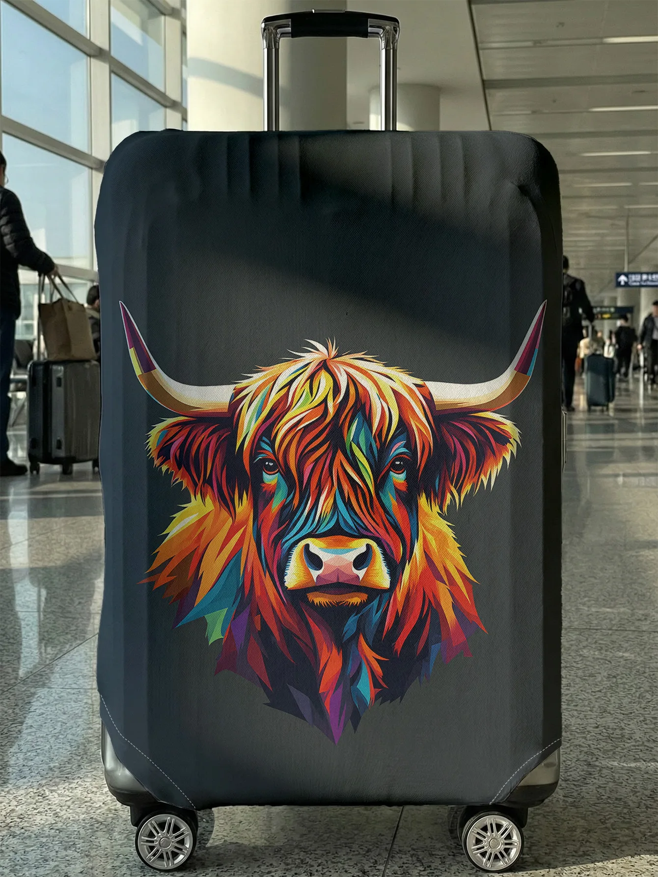 

Rainbow colored highland cow luggage protection cover, suitable for 18-32 inch luggage covers, luggage handle gloves, travel acc