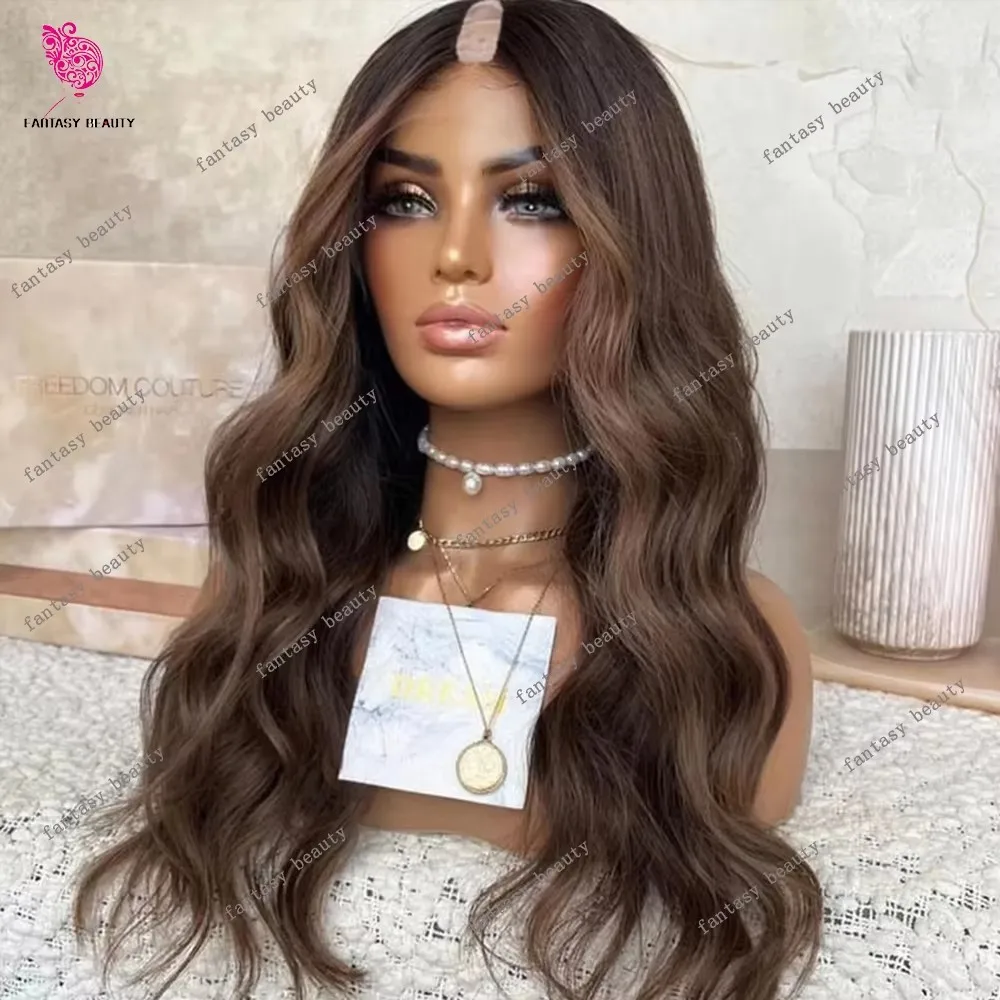 Highlight Blonde Chocolate Dark Brown V Part Wig Cheapest Soft Remy Super Long 100% Human Hair U Part Wigs for Black Women 250%