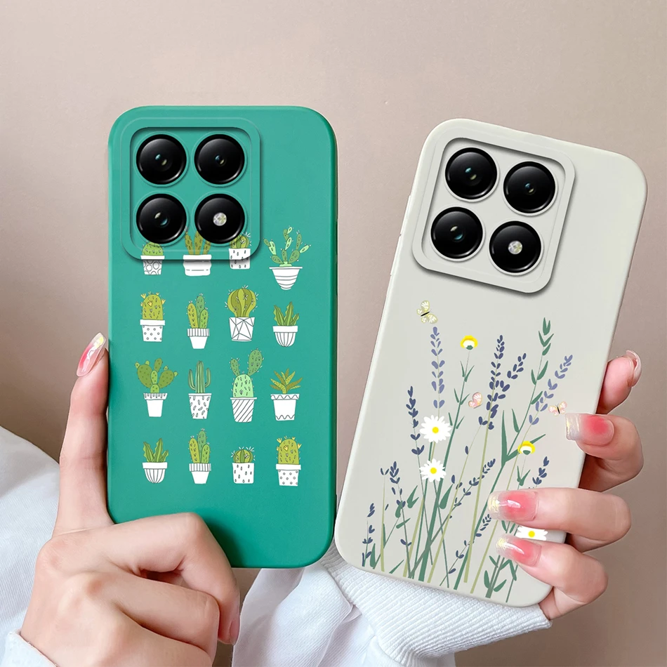 Case For Xiaomi 14T Pro Flower Plant Full Coverage Anti Slip Soft Liquid Silicone Bumper For Mi 14 T 14TPro High Quality Housing