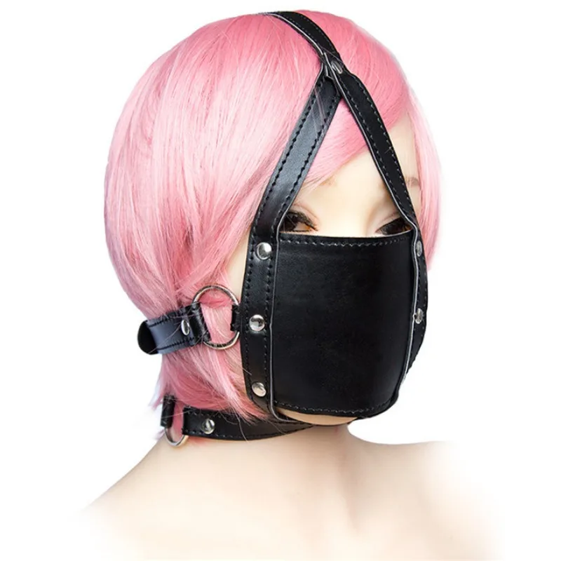 BDSM Genuine Leather Head Harness Bondage Gag Half Face Mask Oral Mouth Ball Restraint Hood Mouth Strap Couple SM Slave Roleplay