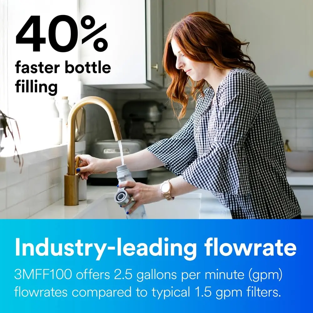 Full Flow Drinking Water Filter System 3MFF100, Sanitary Quick Change, Reduces Particulates, Chlorine Ta