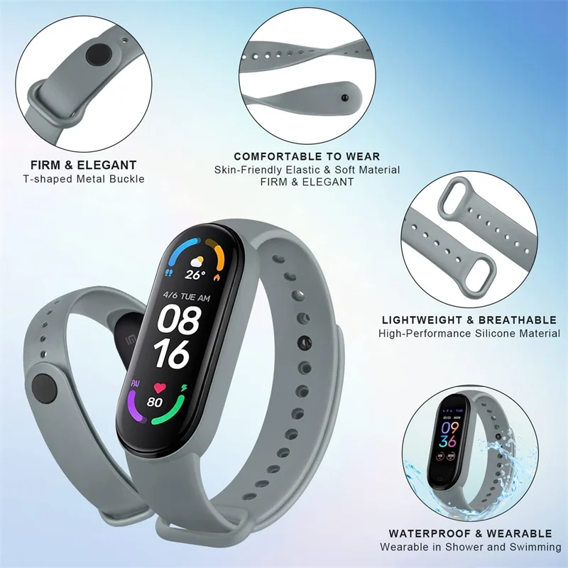 Bracelet de montre en silicone pour Xiaomi Mi Band, bracelet, bracelets, accessoires de montre intelligente, 7, 6, 5, 4, 3