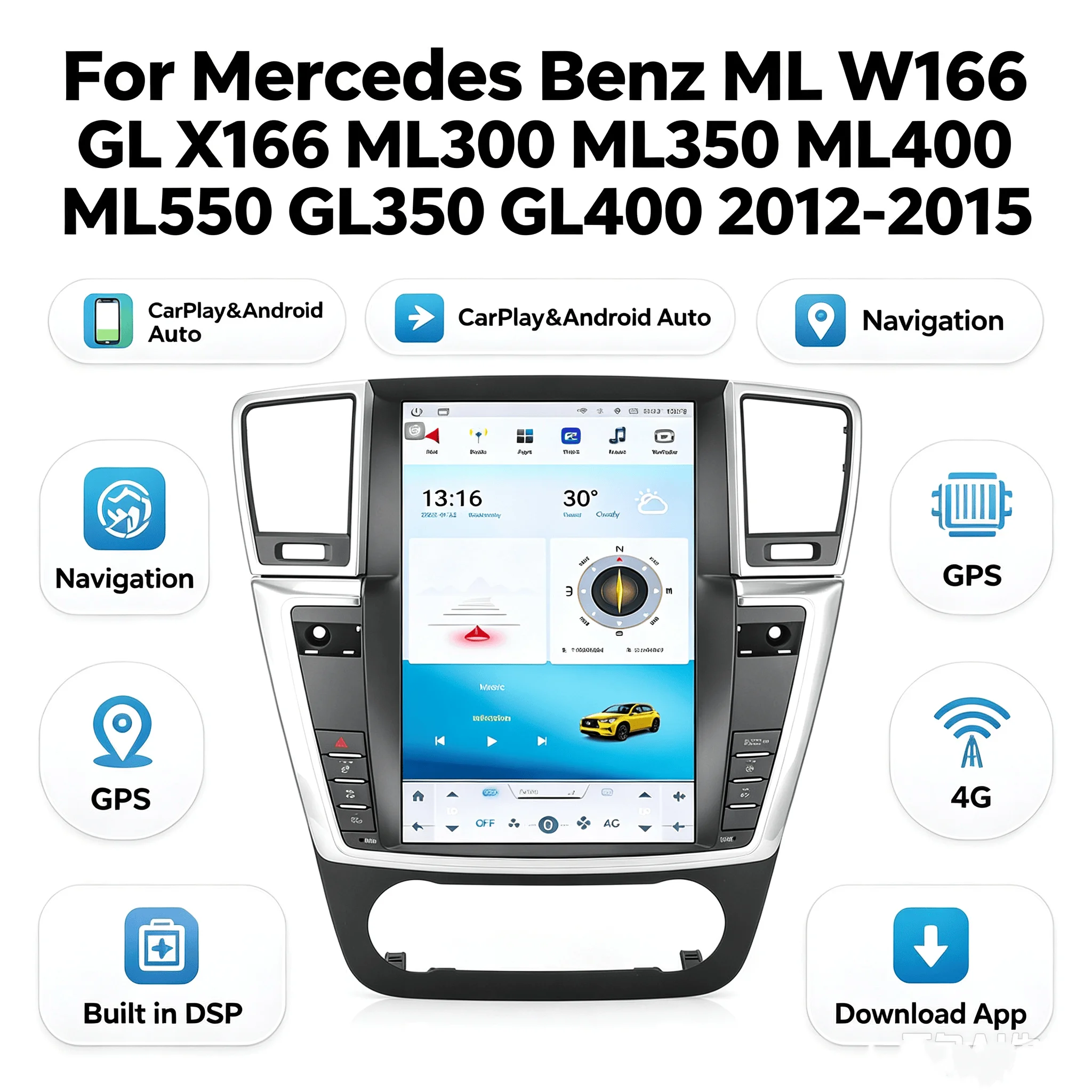 12.1 inch Screen For Mercedes Benz ML W166 GL X166 ML300 ML350 ML400 ML550 2012-2015 Carplay Android Car Radio Multimedia Player