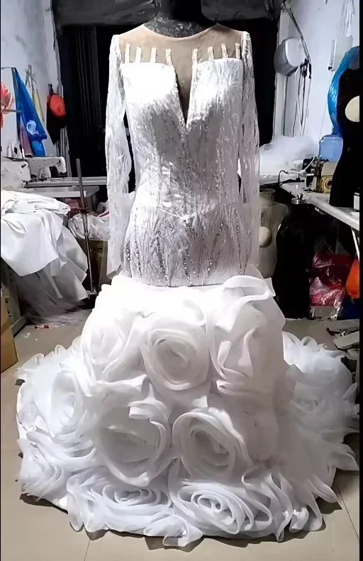Customized Luxury Church Plus Size Convertible Bridal Gown Rose Applique Trumpet Dress 2 in 1 Detachable Mermaid Wedding Dresses
