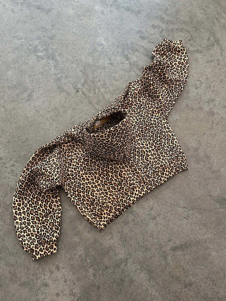 American Retro Leopard Print Hoodies Women Men Autumn Long Sleeve Tops Hood Shirt Streetwear Hip Hop Pullover Y2K Sweatshirt New