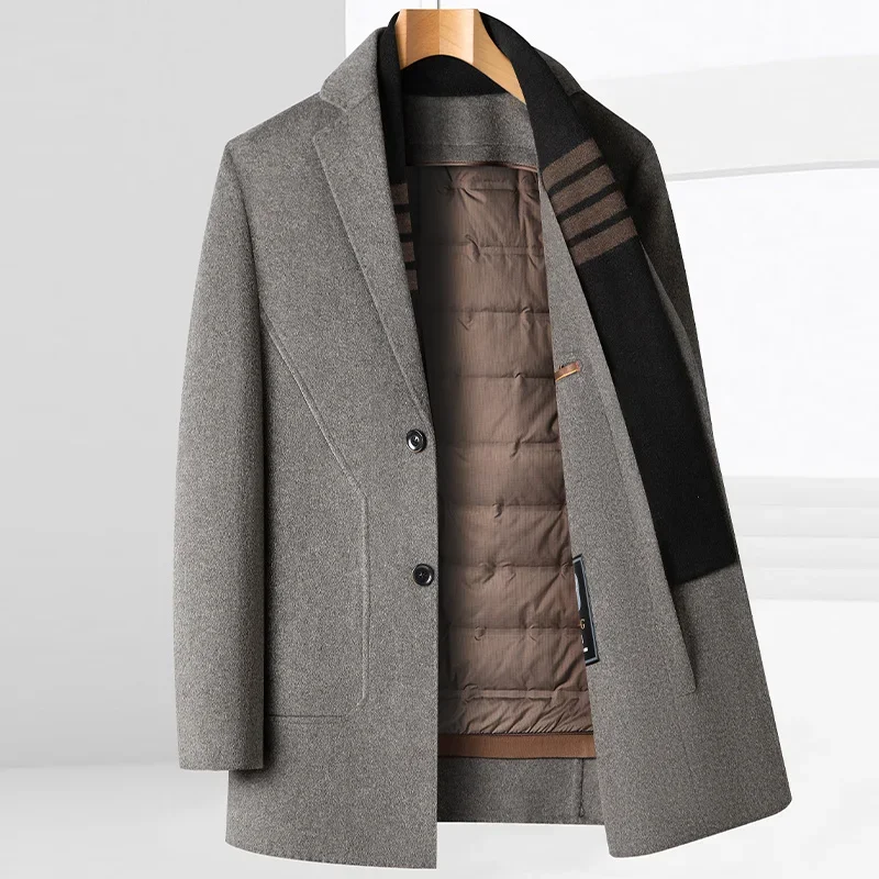 

LIBIELIY High Quality Men's Thick Warm Woolen Coats Winter Casual Goose Down Liner Jackets Wool Windbreaker Outwear Solid Puffer