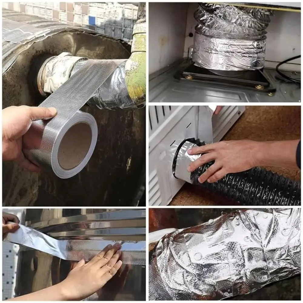 New 5/10/20M Fiberglass Aluminum Foil Tape Self-Adhesive Silver Fireproof Tape High Temperature Duct Tape