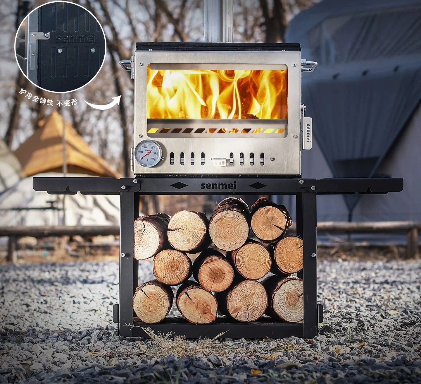 Outdoor cast iron firewood stove portable firewood camping tent heating stove fireplace CHL09