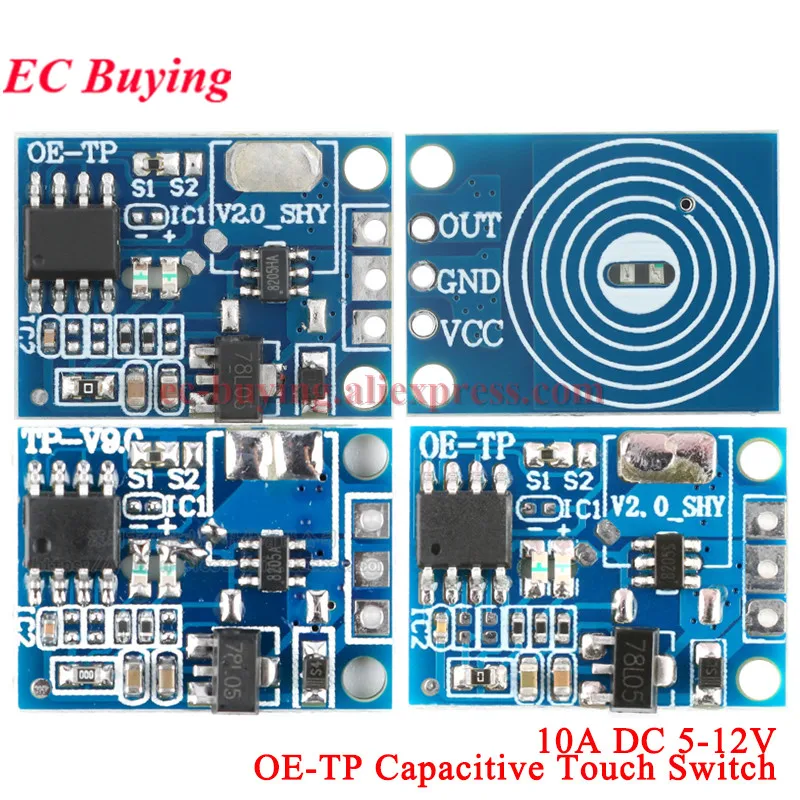 1Pc-20Pcs OE-TP Capacitive Touch Button Light Touch Switch Module Digital Touch Sensor LED Stepless No Pole Dimming 10A DC 5-12V