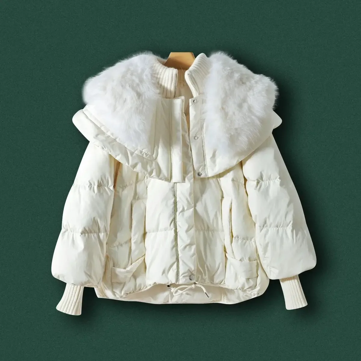 2025 winter new down jacket women's short thickened warm big fur collar casual jacket