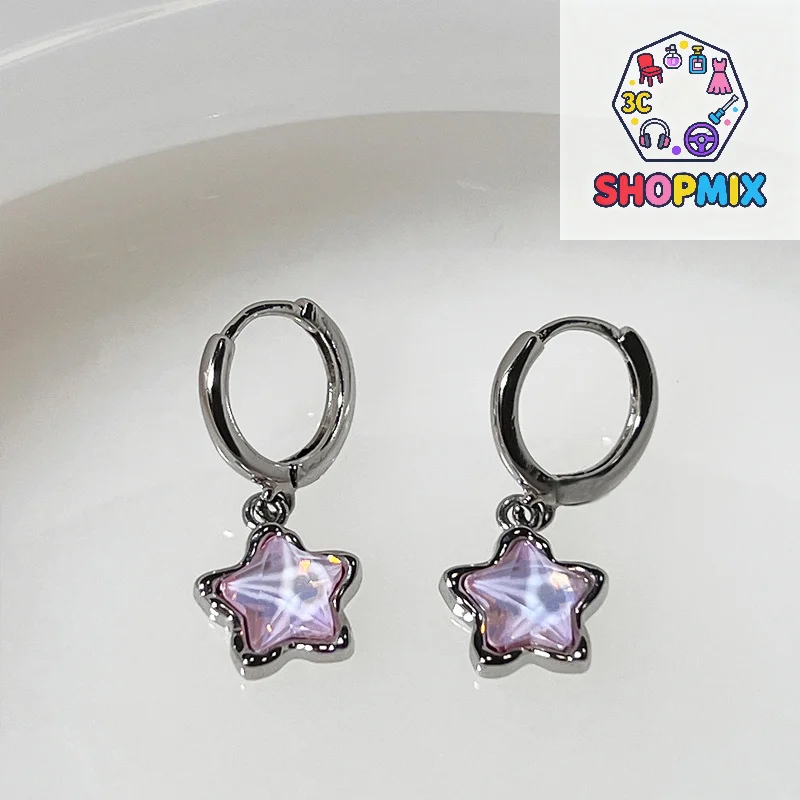Gothic Cute Dream Fairy Moonlight Stone Star Pendant Earrings For Egirl Y2K EMO 2000s Harajuku Goth Vintage Jewelry Accessories
