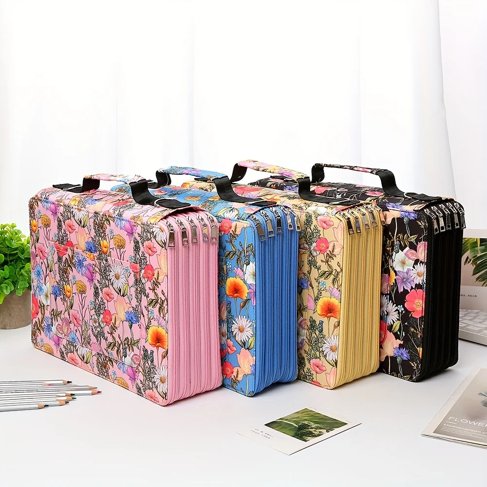 5-Layer 480-Compartment Colored Pencil Storage Box with Zipper Closure—Durable Canvas Material Art Supplies Storage Box, Multiple Compartments + Detachable Shoulder Strap, Suitable for Artists, Painters, Travelers (Yellow/Black), Fun Design, Fabric Structure, Portable Single-Piece Colored Pencil Organizer, Keeps Desk Tidy and Clean—Portable Office Art Supplies Storage Box, Dragonfly Decoration, Art Supplies Storage
