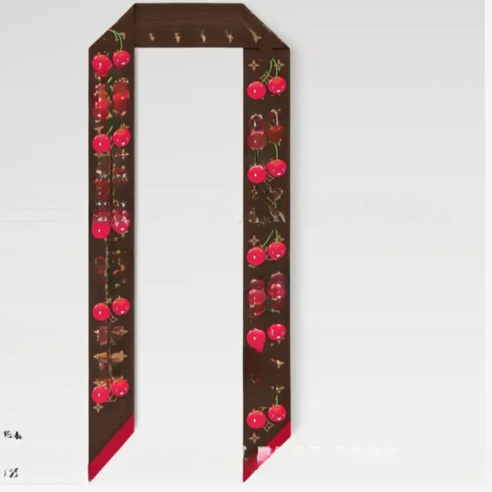 

Vintage New Style Women's Cherry Print Silk Scarf, Long Silk Scarf, Ribbon Accessories, Collar Scarf