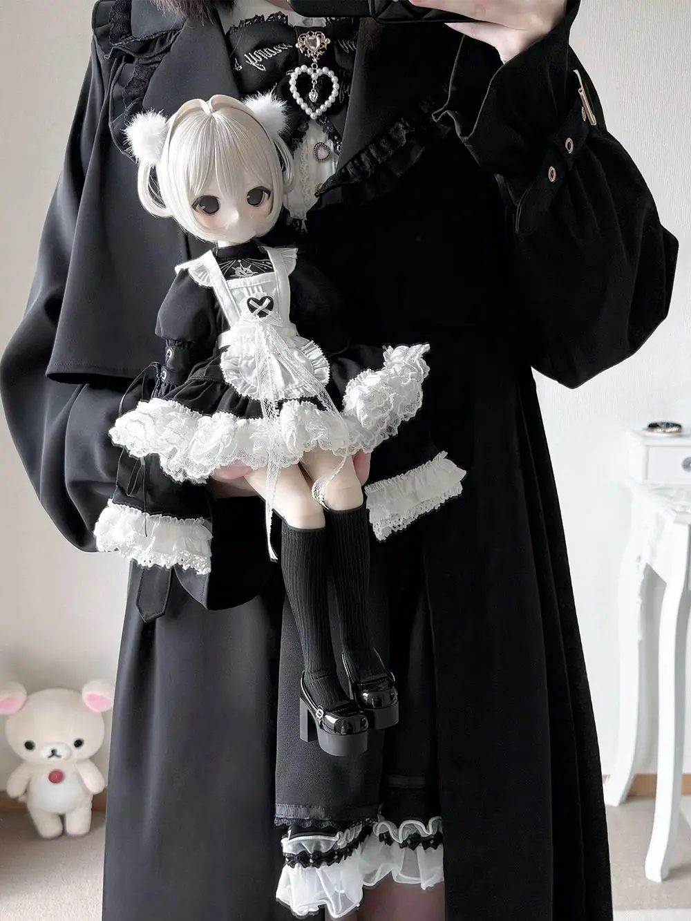 Japanese Vintage Gothic Lolita Harajuku Women Black Trench Coat Tie Waist Ruffle Lace Trim Buckle Autumn Campus Outfit 2026