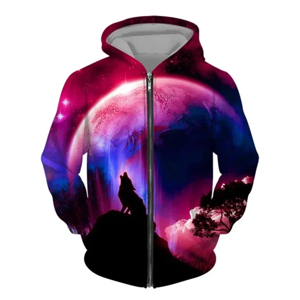 الرجال سستة هوديي وولف 3D مطبوعة سستة هوديي الرجال البلوز سترة الشارع الملابس الربيع والخريف #4