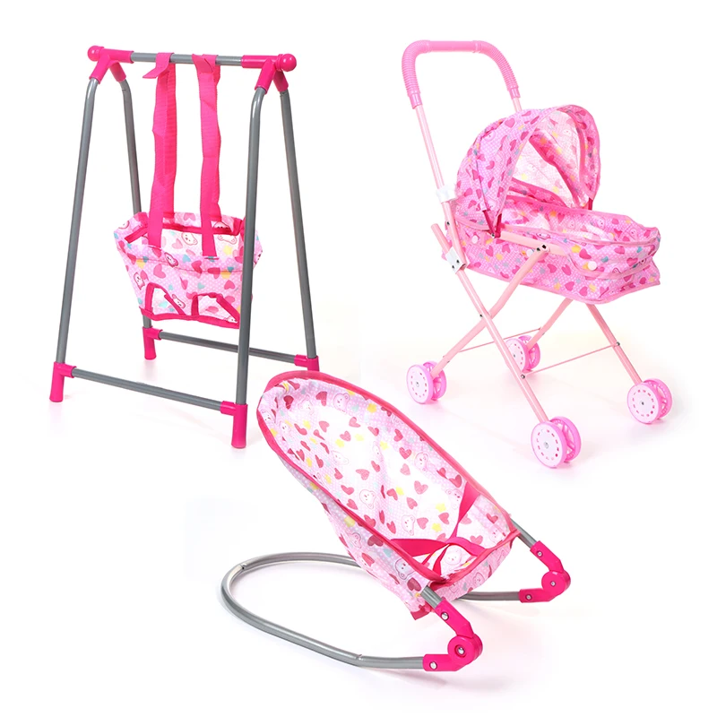 Ensemble de poussette de simulation de beurre rose pour bébé, jouets de jeu de simulation, chaises à bascule, lit balançoire, chaise à manger, accessoires de maison