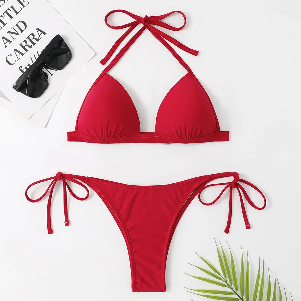 Sexy Red Micro Bikini 2024 Strój kąpielowy damski Strój kąpielowy String Bikini Set Brazylijski strój kąpielowy Strój kąpielowy dwuczęściowy Biquini