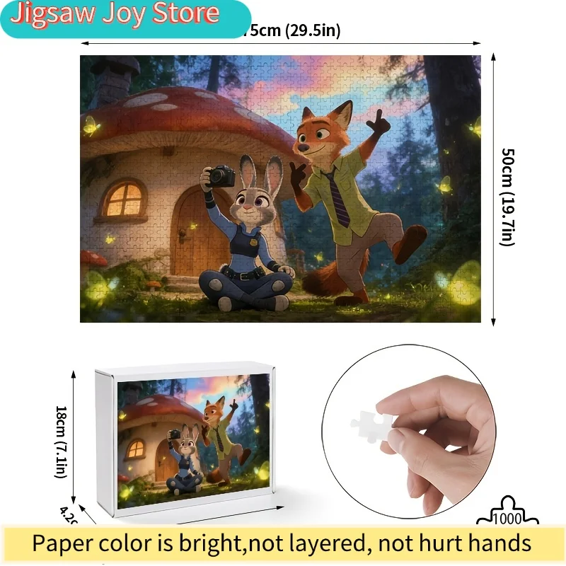 1000pcs Disney Zootopia Judy Hopps and Nick Wild Poster Puzzle | High Difficulty, Home Decor, Suitable for Classroom, Kitchen,