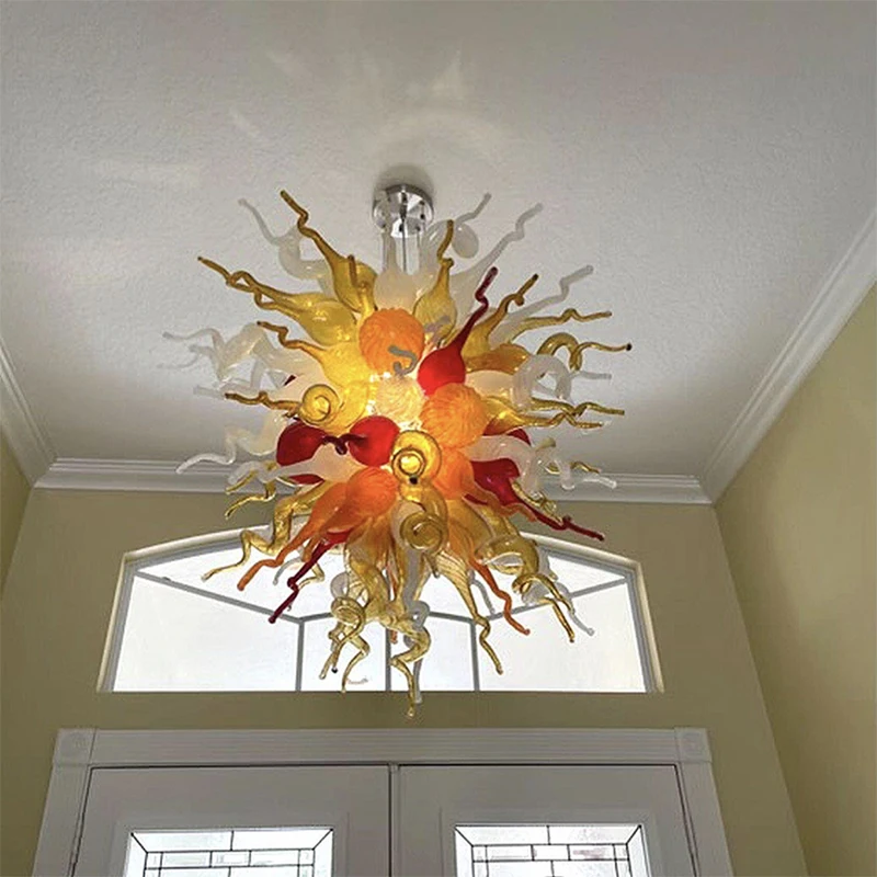 Hand Blown Glass Chandelier Light Warm Colors Home Decor Porch Lighting Living Room Art Murano Glass Lamp for Bedroom Corridor