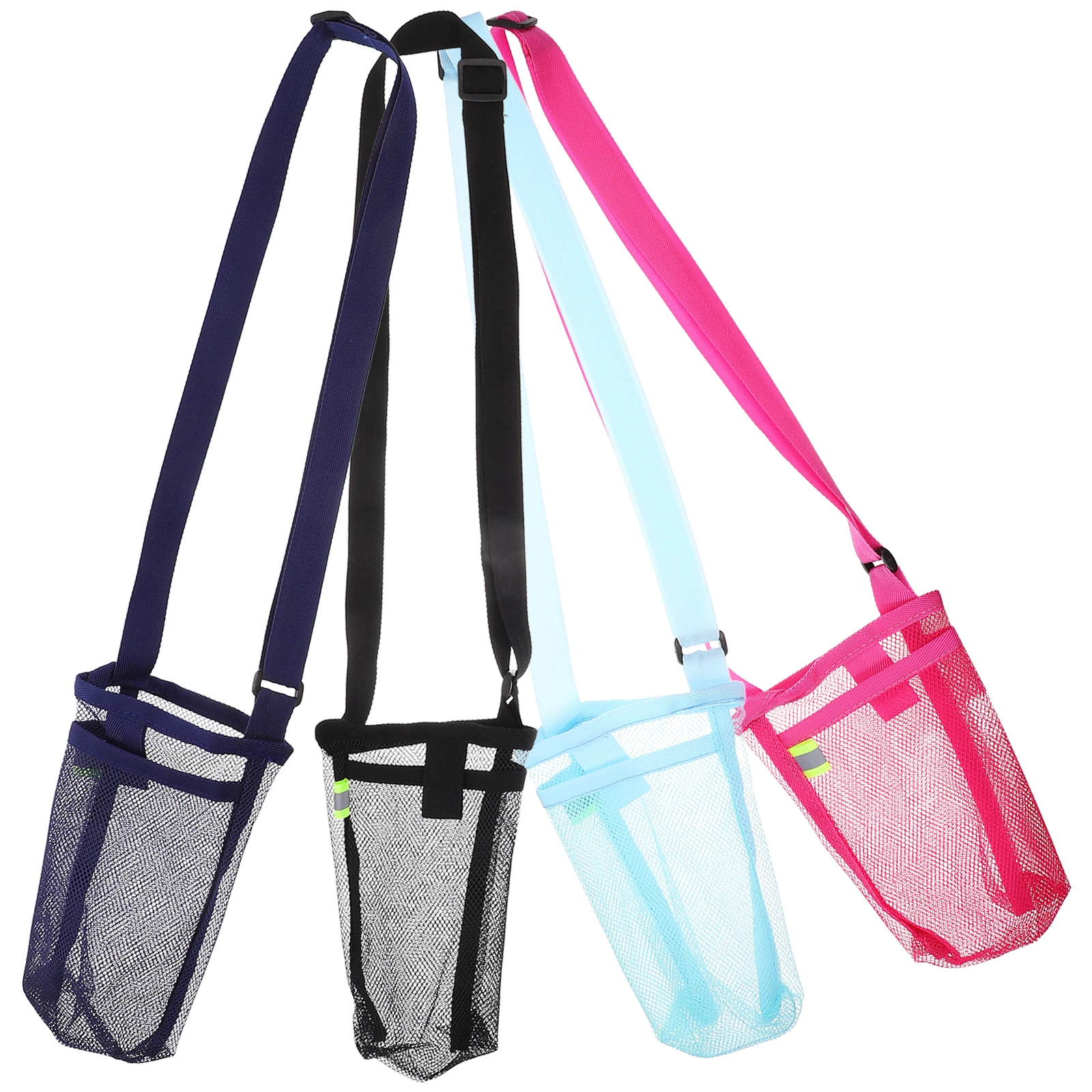 Borsa per bottiglia d'acqua da 4 pezzi Custodia in rete portatile Traspirante Resistente all'usura Supporto da appendere leggero da campeggio all'aperto Facile da trasportare