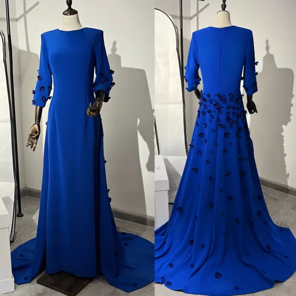 Customized Sparkle Exquisite Jersey Draped Applique Pleat Christmas A-line O-Neck Bespoke Occasion Gown Long Dresses