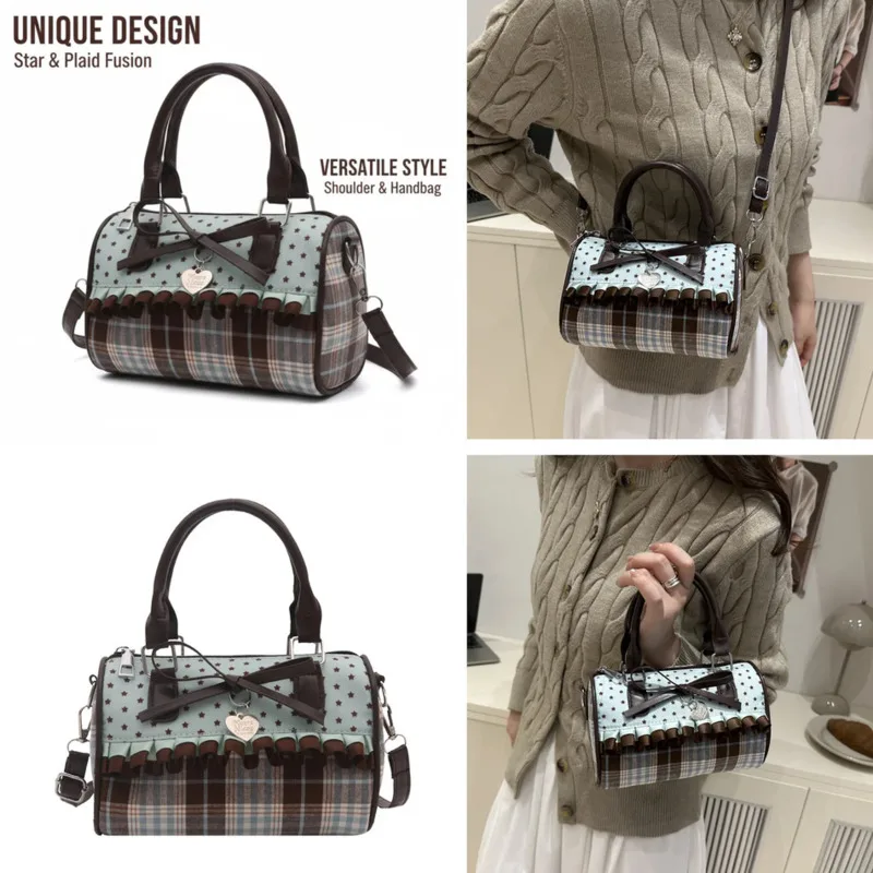 

Y2K Canvas Plaid Pillow Bag Bow Handbag Tote Bag Sweet Girl Fashion With High Capacity Versatile Shoulder Crossbody Tote Bag New