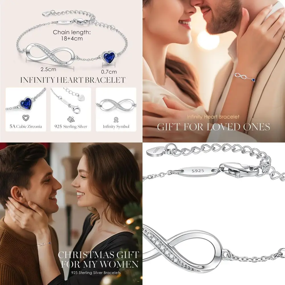 

Браслет-подвеска из стерлингового серебра с бесконечным сердцем и камнем, регулируемый ювелирный подарок для женщин на День матери, Рождество, день рождения